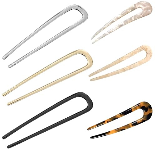 6 Stück French Hair Pin U-Förmige Metall Haarnadeln, Gold Silber Schwarz, Französische Haarspange für Frauen und Mädchen, Ideal für Täglichen Gebrauch, Party, Hochzeit
