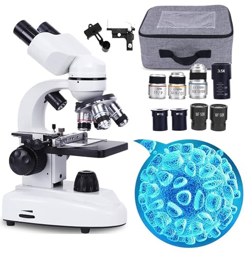 DEaThsalL Microscopio Biologico Ad Alta Definizione 6000X-15000X, Distanza Interpupillare 55-75 Mm, Collegabile A Un Telefono Cellulare, Set di Microscopi Binoculari,10000X