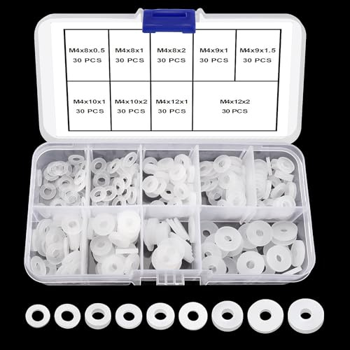 YIXISI 270 Stücke M4 Silikon Flache Unterlegscheiben Sortiment Kit, Dichtungs Silikon Unterlegscheiben, für Schrauben/Wasserhähne/Gartenschlauch, Weiß