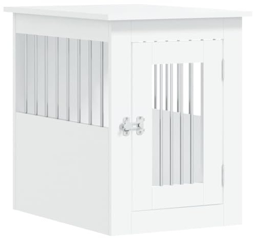 Hundekäfig Rechteckig mit Abschließbare Tür, Hundebox mit Stahldrahtfenster für Wohnzimmer Eingang, Weiß 45x62x59 cm Holzwerkstoff