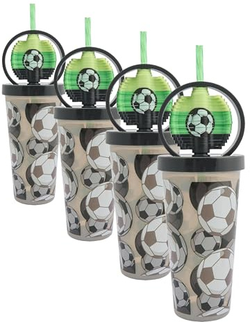 Polar Gear Football 530ml Fidget Spinner Tumbler - Fun & Interactive Drinkware for Kids, BPA-Free, Spill-Proof Lid, Black &Green (Pack of 4)