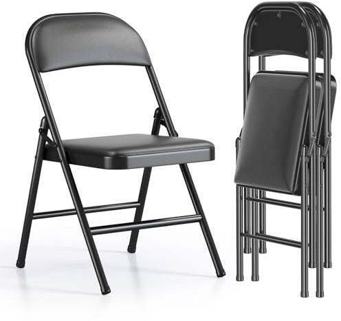 Asdsed Klappstuhl 2er Set, Klappstuhl Gepolstert bis 158KG Tragfähigkeit, Klappstühle mit Starker Stahlrahmen für Zuhause und Büro, Camping, Innen- und Außenveranstaltungen, Schwarz