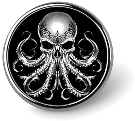 Silberner Totenkopf-Oktopus-Anstecker, runder Anstecker, Metallabzeichen, bedruckte Brosche für Damen und Herren, 2,5 cm