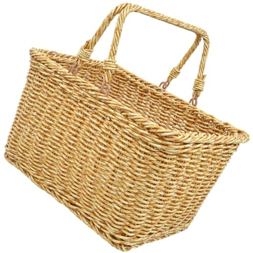 Healeved Cesta Tejida Creativa para Frutas y Verduras con Asa Cesta Portátil Pequeña Resistente y Decorativa para Picnic y Almacenamiento Doméstico