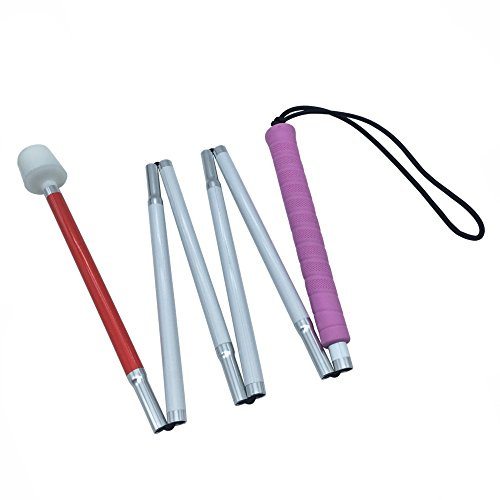 Aluminium rörlighet fällbar vit käpp för synskadade och blinda människor (viks ner 6 sektioner) (130 cm (51,2 tum), rosa handtag)