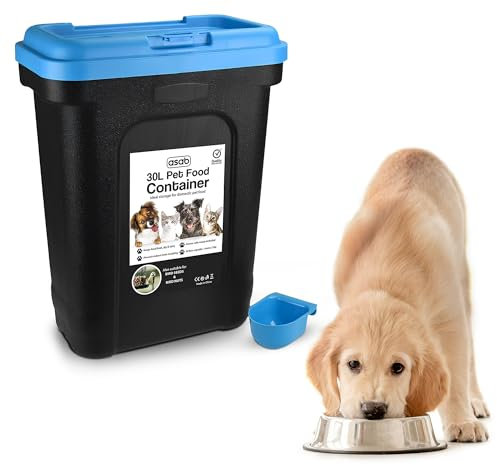 ASAB Dry Pet Food Storage Container-Top Flip Bin Lid with Scoop-Blue-Large, Standard