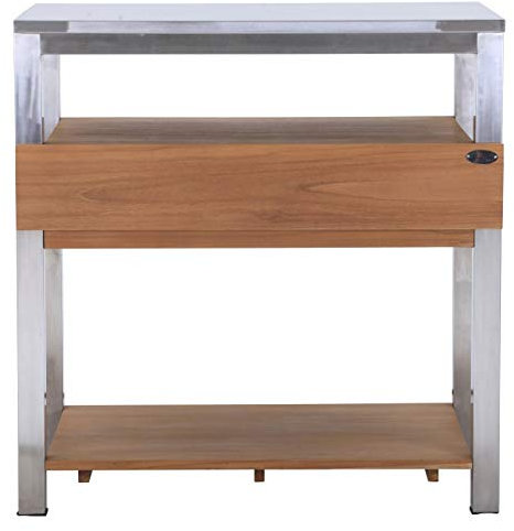 Teako Design 90 cm Arbeitstisch Rivera mit Edelstahl 1 Schieber Outdoorküche