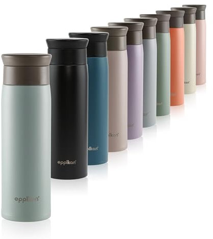 eppikan eppiToGo Edelstahl Thermobecher- Isolierbecher, Kaffee-to-go Becher, 350 ml, 500 ml Travel Mug, Autobecher, auslaufsicher mit hygienischer 360°-Trinköffnung (Powder Green, 500 ml)