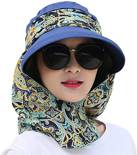 AIDIER 3 in 1 Damen Schirmmütze mit Nackenschutz Faltbare UV-Schutz Sonnenhüte Gartenhut Sonnenschutz Abnehmbar Sun Visor Breite Krempe Kappe Damen Sommerhut Fischerhut Wanderhut Strandhut UPF 50 +