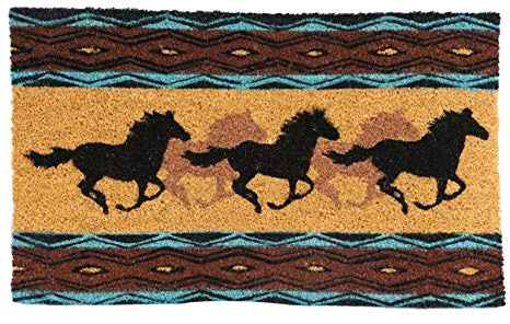 Ebros Gift Colorful Rustic Western Coir Coconut Fiber Floor Mat Doormat 29 by 17 Indoor Outdoor Home Decorative Mats Country Cabin Lodge Farmhouse (Southwest Vector Designs with Galloping Horses)