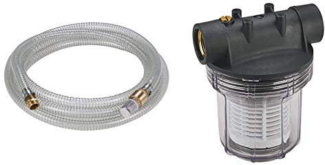 Original Einhell Saugschlauch 7 m Messing (Pumpen-Zubehör, 7 m Länge, Messinganschluss 42 mm 1 1/4 Zol) IG) & Original Einhell Vorfilter (12 cm)