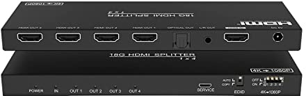 FOURKAY 1x4 HDMI Splitter 4K60 Audio Extraction, Scaler, HDR, Dolby Atmos | 4K to 1080p Downscaling, L/R Audio Extraction, Atmos & HDR Support, EDID Switch, HDMI 2.0b, HDCP2.2 HDCP1.4, SP4K14H-DS
