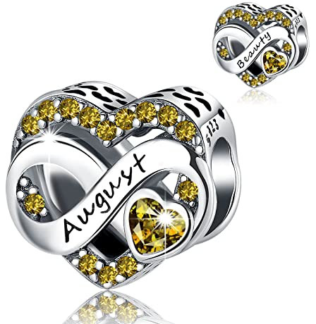BIZK Damen Unendlichkeit Geburtsstein Charm Anhänger für Armband 925 Sterling Silber Geburtsstein Charms Beads 12 Monate Geburtstag Geschenk für Freundin Frauen (August)