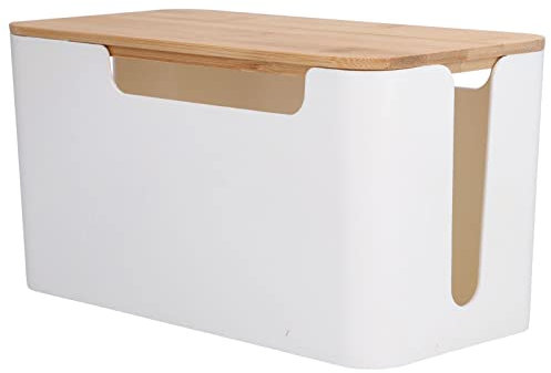 BuyWeek Kabelmanagement Box, kleine Kabel Organizer Box mit Holzdeckel für Kabel Hider TV Kabel Router Computer Kabel