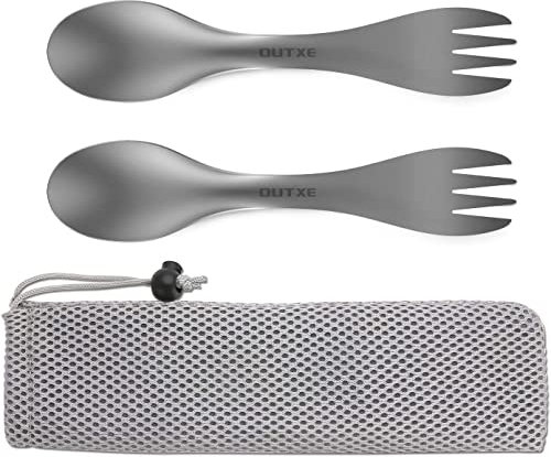 OUTXE Titan Ultraleichtes Campinggerät, umweltfreundliches Spork für Rucksacktouren, Wandern, im Freien, 2er-Pack