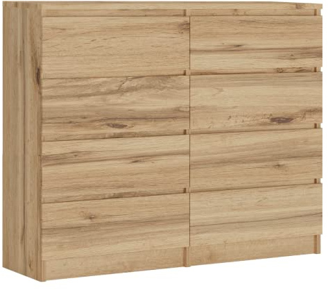 3E 3xE living.com Kommode mit 8 Schubladen 120 cm, Farbe: Wotan Eiche, H: 102 cm, B: 120 cm, T: 39 cm