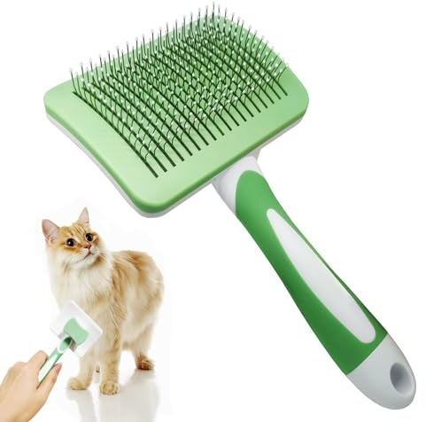Brosse pour chat et animal de compagnie, auto-nettoyante, pour enlever le sous-poil, pour chien, chat, poils courts à longs, convient pour les chats doux (vert)