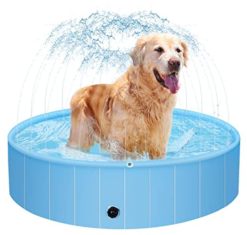 CH-FRIEND Dog Paddling Pool With Sprinkler Water,Folding Dog Pool, Non-slip Self Spray, Kids Paddling Pool,Outdoor Garden Swimming Pool for Large Small Dogs(120 * 30CM