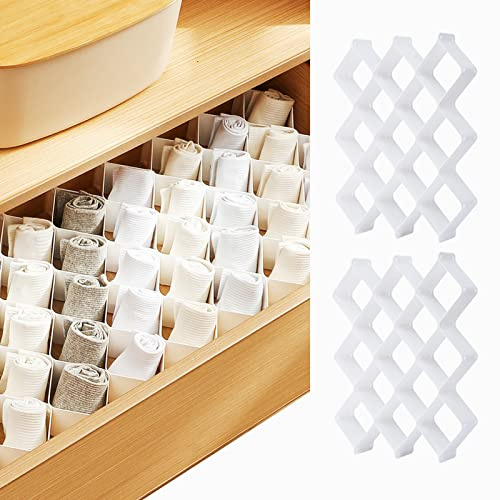 ROUFA Sock Drawer Organizer for Dresser, Honeycomb Underwear Dividers for Women, Panty Separator for Bras, Socks, Belt and Leggings (12pcs.White)