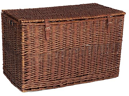Arthur Cameron - Lightweight Wicker Storage Trunk, Handcrafted Storage Box with Lid & Leather Straps - Woven Chest, Basket, Wicker Basket with Lid (Distilled Brown, Large)