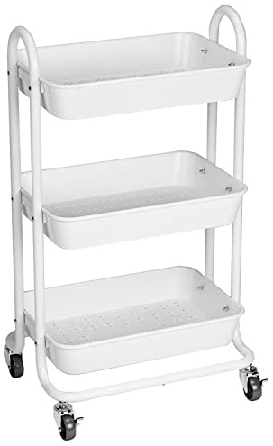 Taylor & Brown Storage Trolley Cart, 3 Tier Rolling Cart, Multi-Purpose Organiser, Organizers, Utility Cart with Lock Wheels, Serving Trolley with Handles for Home, Office, Kitchen, Bathroom (White)