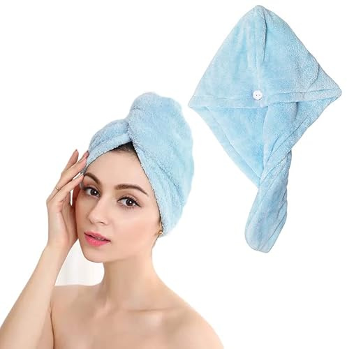 Shakeel Asciugamani Turbante in Microfibra, Super Assorbenti e a Asciugatura Rapida, con Design a Bottoni, Perfetti per Capelli Bagnati, Doccia e Spa - 1 Pcs, Blu