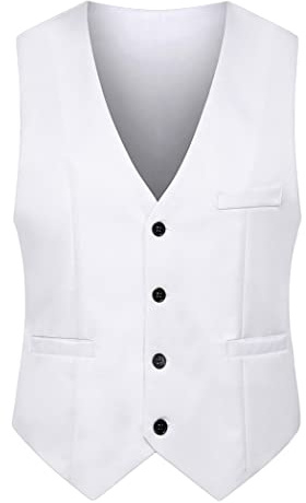 OMZIN Hombres Con Cuello En V Sin Mangas Traje Chaleco Moda Formal Slim Fit BotóN Abajo De Negocios Chaleco De Vestir Blanco L