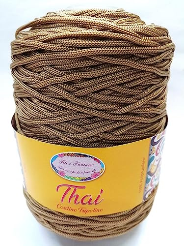 Cordino cordoncino tripolino Thai di qualità, rocca da 500 gr. per borse, centri e varie, ferri uncinetto 3,5/4,5 (TABACCO 333)