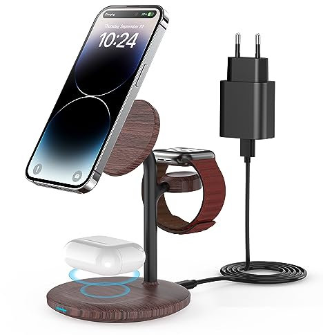 Magsafe Ladestation,3 in 1 ladestation Apple Watch und iPhone,15W Kompatibel mit Mag Safe Ladeständer Induktive Ladestation für iPhone 15 14 13 12,iWatch Ultra 2/1,Series 9/8,AirPods