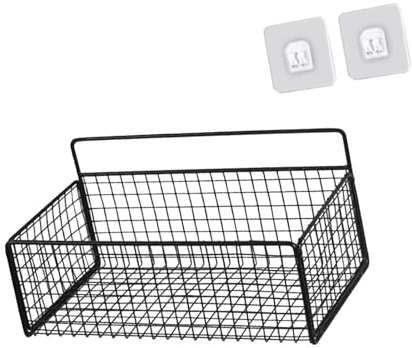 Sharplace Panier de Rangement d'armoire, Organisateur Mural Suspendu, Panier en Fil d'acier Robuste pour Fruits et légumes collations, Salle de Bain, Maison, M Noir avec Autocollant