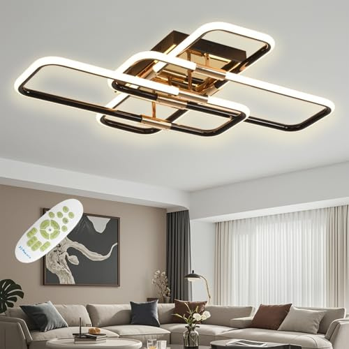 SXLXQM LED Deckenleuchte 68W, 110cm Deckenlampe Wohnzimmer mit Fernbedienung Dimmbar 3000K-6000K, Moderne Schwarz Geometrisch Einfachheit Wohnzimmerlampe für Schlafzimmer Esszimmer Büro