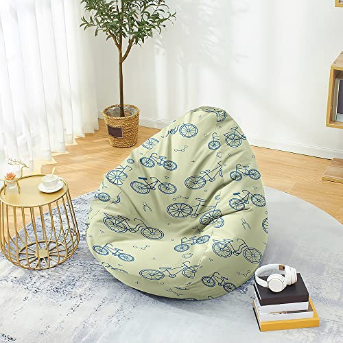 Highdi Sitzsack für Erwachsene Ohne Füllung Indoor Outdoor Sitzkissen Waschbarer Weicher Flauschiger Sofabettbezug Gartenkissen Bodenkissen für Wohnzimmer (90x110cm,Fahrradmuster)