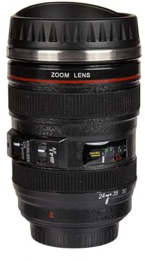 Avilia Tazza Caffè e Tè a Forma di Obiettivo Fotocamera 350ml - Regalo Fotografi, Acciaio, Design Professionale, Nero