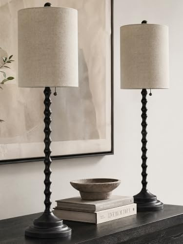 Buffet Lamps, Table Lamps Set of 2-30 H Tall with Sturdy Metal Bases & Textured Linen Shades - UL Certified, Ideal for Creating a Cozy Vibe in Living Rooms, Dining Rooms & Entryways (Black)
