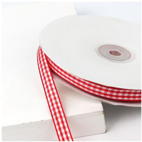 Wisafory Kariertes Band 45 m Geschenkband Dekoband Schleifenband Gingham-Band Karo Stoffband Karoband Bastelband für Geschenk Verpacken Party Dekoration Bastelarbeiten Rot 10mm