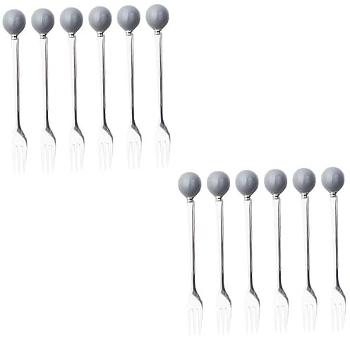 ABOOFAN 12pcs Creative Flatware Mini Stainless Steel Forks Dessert Spoons Grey Fork for Dessert Serveware