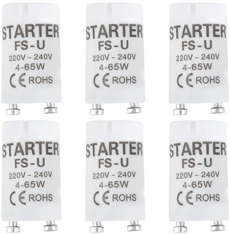 Pack de 6 Starter Neon, Tubo Fluorescente 4-65w 220-240v Tubi Fluorescenti, Starter per Accensione Neon, Elettrico per Lampada Fluorescente Avviatore Ignifugo Senza Componenti Radioattivi e Piombo