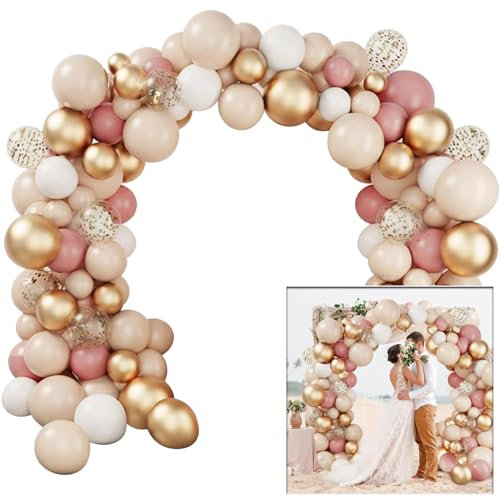 102pcs Balloon Arch Kit，Rose Gold Balloon Arch Kit，Pink White Gold Balloon Garland Arch With Gold Confetti Balloons For Rose Gold Party Decoration, Wedding Anniversary， Graduation Party Decoration