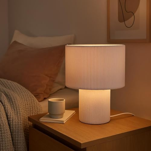 Lightbox Tischlampe | Retro Lampe in Vintage Cord Stoff in Beige/Alt-Rosa | Retro Lampe in Vintage Cord Stoff in alt-rosa | 70er Jahre Tischleuchte mit E27 LED Fassung | Kleine Deko Lampe für