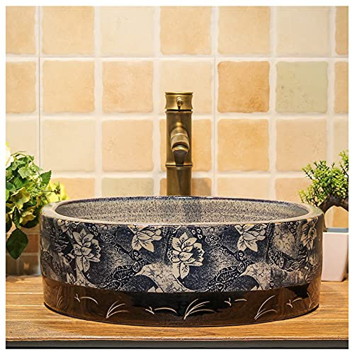 Tu Ye Vasque à Poser, Plan de Toilette for lavabo de Salle de Bain Vasque en céramique V-intage Peinte à la Main Lavabo sans trop-Plein for Meuble-lavabo Lavabo de Salle de Bain 41x15cm