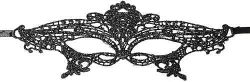 JewelryWe Masque Carnaval Femme Dentelle: Masque Vénitien Sexy et Élégant Demi-Masque Noire Légère avec Ruban Ajustable pour Déguisement,Bal de Maquillage,Mascarade - Cadeau Halloween