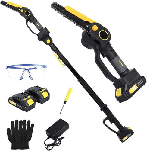 2-in-1 Cordless Pole Saw & Mini Chainsaw 6 Inch, Electric Pole Saws for Tree Trimming, Long Reach Chainsaw with 2 × 2.0Ah Battery, Mini Chainsaw Cordless, 14Ft Max Reach Cordless Pole Chainsaw
