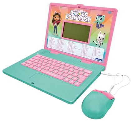 LEXIBOOK, Gabby's Dollhouse, Bilingual ENGLISH/GERMAN Educational computer, Toy for children with 124 language, writing, maths, logic, music activities and games, Pink/blue, JC598GDHi3