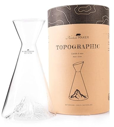 Caraffa per acqua 1 L | Borosilicato di alta qualità soffiato artigianalmente con montagne in rilievo | TOPOGRAPHIC (Mont Everest)