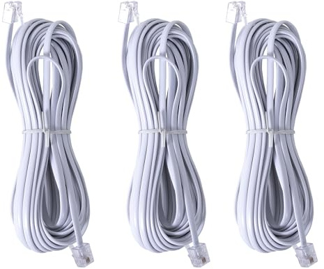 TOYAYAYO Confezione da 3 cavi telefonici RJ11 per telefono fisso da 7,6 m, RJ11 6P4C, da maschio a maschio, per telefono fisso e fax, colore bianco, 6 m