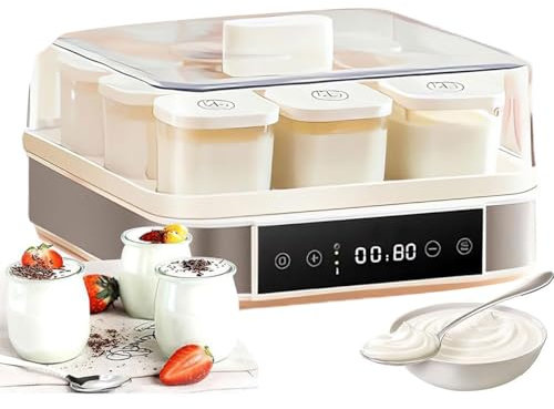Yogurtera Digital con Pantalla LCD, Yogurtera Automática de 9 * 170 ML con 9 Tarros, Temperatura y Tiempo Ajustables, Máquina para Hacer Yogur de Acero Inoxidable para Yogur Orgánico Casero, Quesero