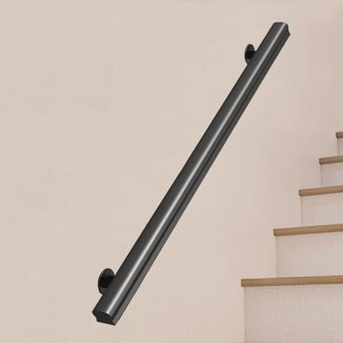Schwarzer Massivholz-Treppen-Handlauf für Außen- oder Innentreppen, modernes Geländer-Handläufe mit rutschfestem Sicherheitsgriff, Baluster-Design, 140 cm