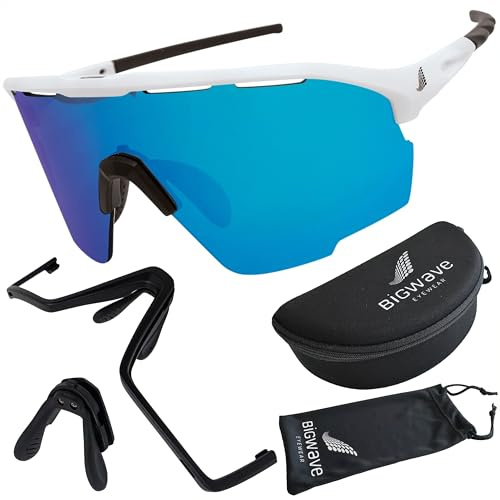 BIGWAVE 906 Sportbrille Schnelle Brille Fahrradbrille Sonnenbrille für Damen und Herren UV400 mit verspiegeltem Gläsern im Shield-Design. Anti-Beschlags-Beschichtung