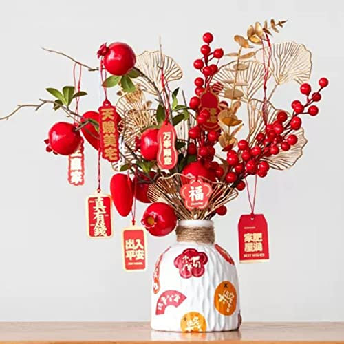 YIHANSS Neujahrsornamente, Anhänger mit Schnüren, rote hängende Ornamente, Glückszeichen-Anhänger für Frühlingsfest, Zuhause, Büro, Auto, Baumdekoration (Farbe: Beige-1)