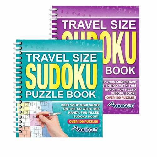 Sixstore A5 Spiral Bound Travel Size Sudoku Puzzle Book, Set of 2 | Purple and Turquoise